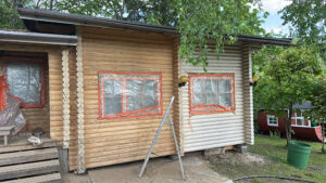 Lateksimaalinpoisto kuivapuhalluksella.